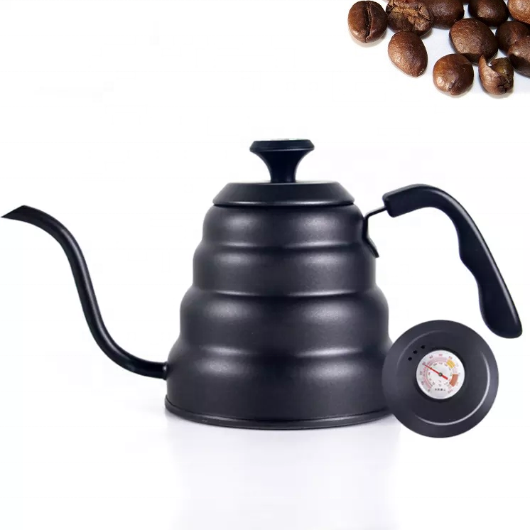 Капельный чайник для кофе Pour Over, кофейник из нержавеющей стали с гусиной шеей и термометром