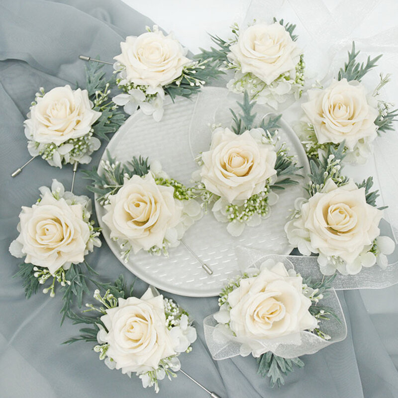 Silk Rose Flower Bridesmaid Bracelet para Mulheres, Corsage de Pulso, Bangle, Noiva, Boutonniere, Festa, Baile, Acessórios do casamento, Menina