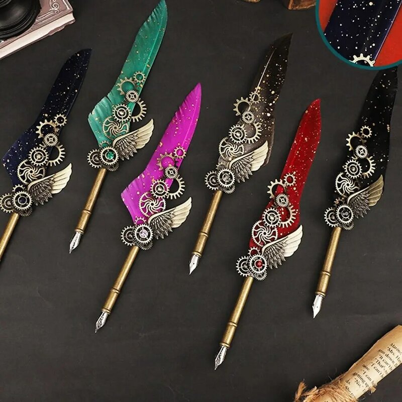 Mechanical Quill Fountain Pen Writing Set Luxury Vintage Punk Style Fountain Pen Creative Multicolor Writing Ink Set Student