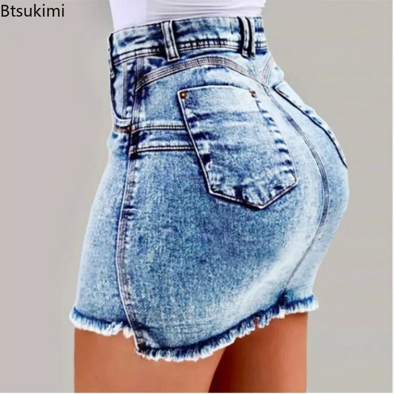 2024 Women's Summer High Waisted Mini Denim Skirt Sexy Ladies Club Party Wear Slim Bodycon Short Jeans Skirt Denim Skirt Female