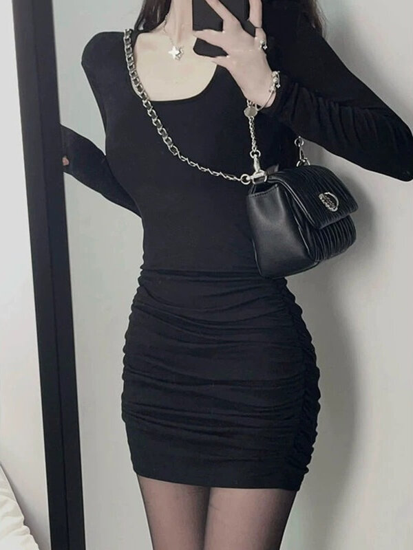 Kleider für Damen Herbst kleidung im Jahr neue Nische Design würziges Mädchen sexy rücken freie Slim Fit schwarz Gesäß gewickelt Rock 08fc