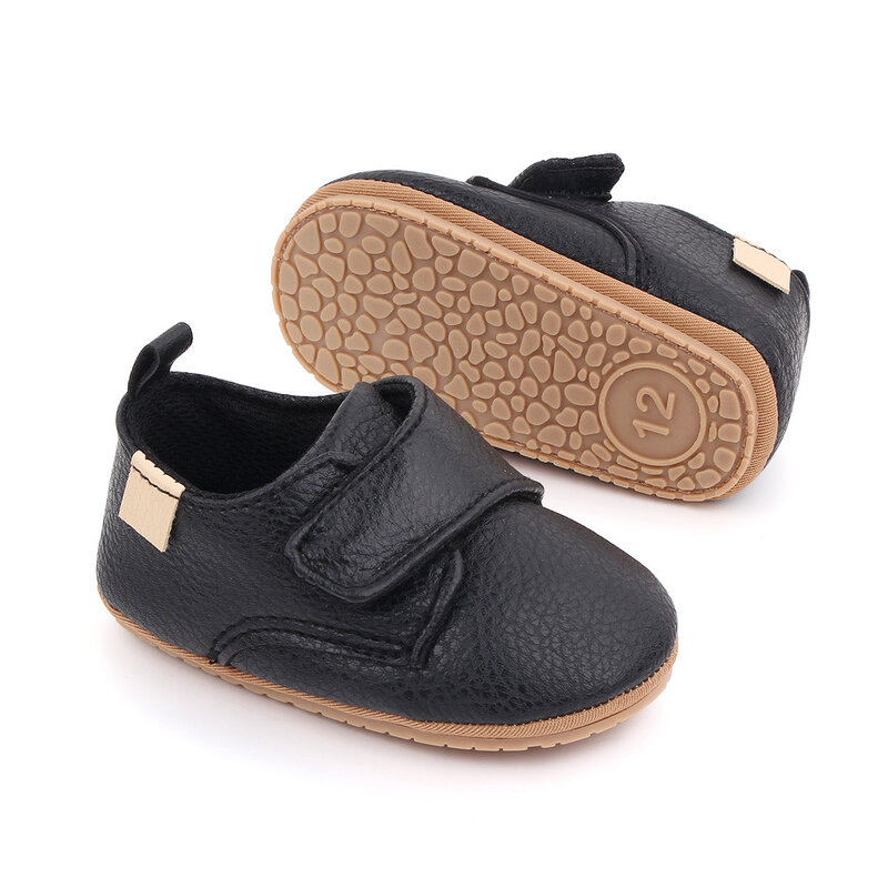 Zapatos antideslizantes para bebé recién nacido, mocasines clásicos de cuero con suela de goma, para primeros pasos