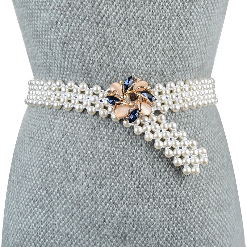 New Women Waist Cover Hand Woven Like Pearl Flower Decoration Chain Accessories Belt Dress Skirt 63cm 73cm Handmade Luxury