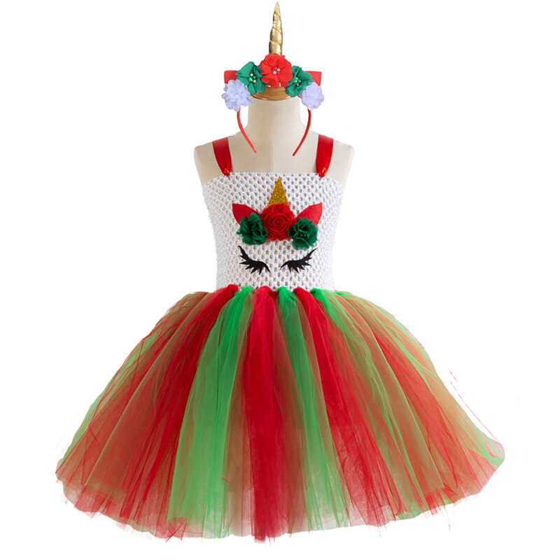Girls Christmas Cartoons Unicorn Costume For 2-10Years Kids Rainbow Birthday Party Tutu Dresses Princess Cosplay Costumes