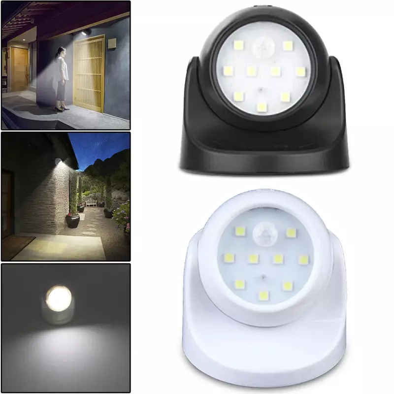 9 Led Pir Motion Sensor Nacht Licht 360 ° Auto On/Off Rotatie Draadloze Detector Nachtlampje Voor Indoor tuin Patio Pathway