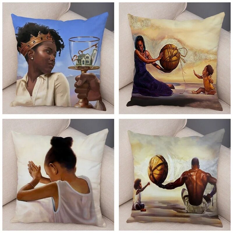 Poszewka na poduszkę afrykańskich mężczyzn i kobiet poszewka na poduszkę dekoracja cartoon super tata poszewka nadaje się do sofa samochód domu