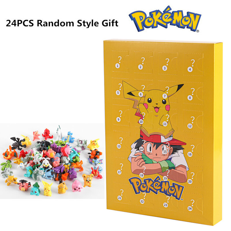 Pokémon Figure Advent Calendar Box para Crianças, Brinquedos Anime Pikachu, Presentes de Natal Genuínos, 24 peças