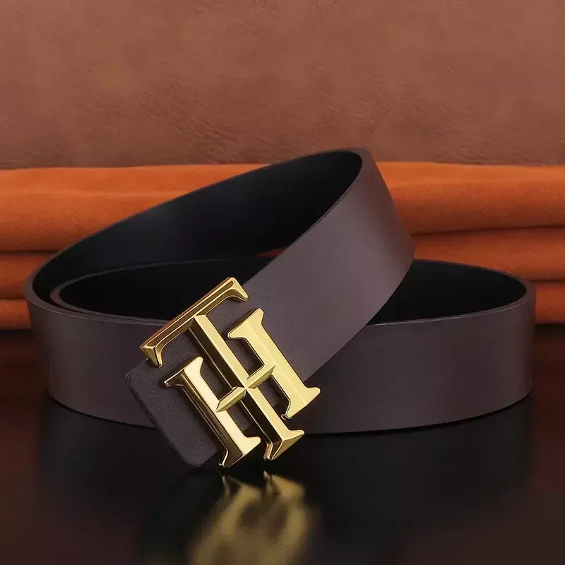 Cinturón de cuero genuino para hombre, Correa con hebilla deslizante B, pretina negra, informal, marca de diseñador, alta calidad