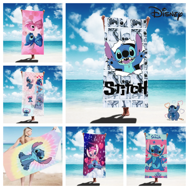 Disney-Lilo e Stitch Cartoon Toalha de Banho para Crianças, Figuras Anime, Toalha de Praia, Summer Swim, Suprimentos do Banheiro