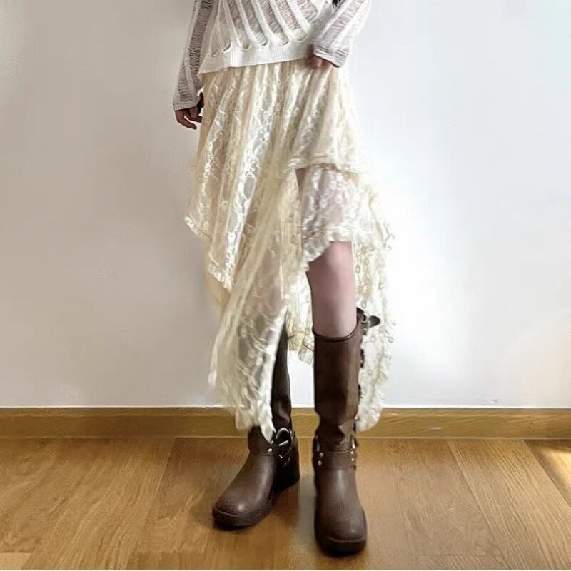Faldas de encaje asimétricas para Mujer, Estilo Vintage para vacaciones, playa, elegante, suave, diseño de dobladillo Irregular, elegante y clásico