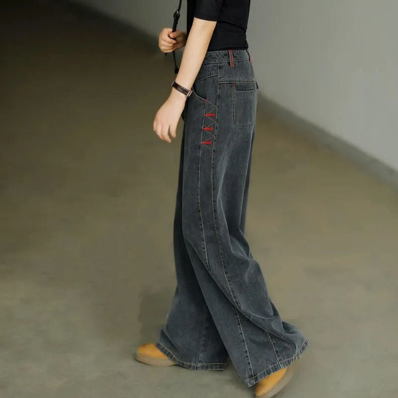 Frauen Breite Bein Jeans Frau Mit Hoher Taille Hose Ausgestelltes Hosen Baggy Jean Große Koreanische Mode Kleidung Kleidung Denim Hose