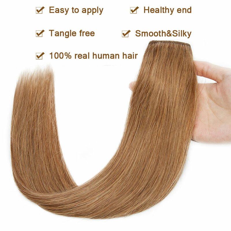 Grampo em extensões do cabelo humano para mulheres, cabelo humano real de 100%, trama, 1 parte, Hairpiece reto natural, 10 "-24"