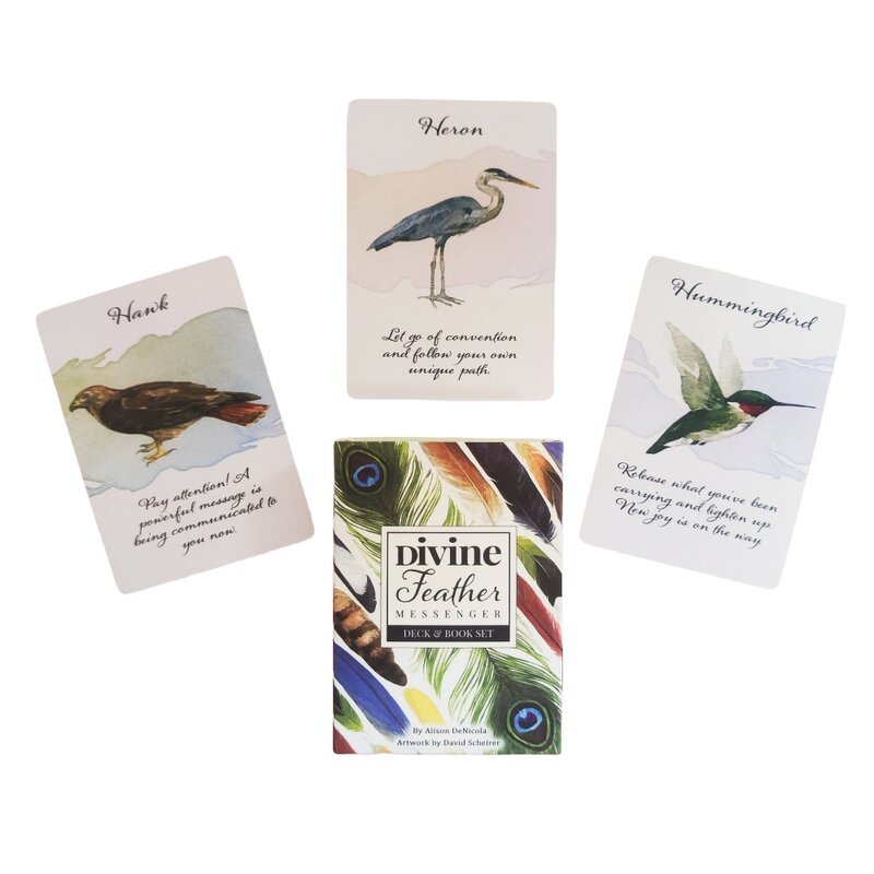 Juegos de cartas de oráculo de mensajero de plumas divinas, cartas de piezas, cubierta inspiradora, 10,4x7,3 cm, 44
