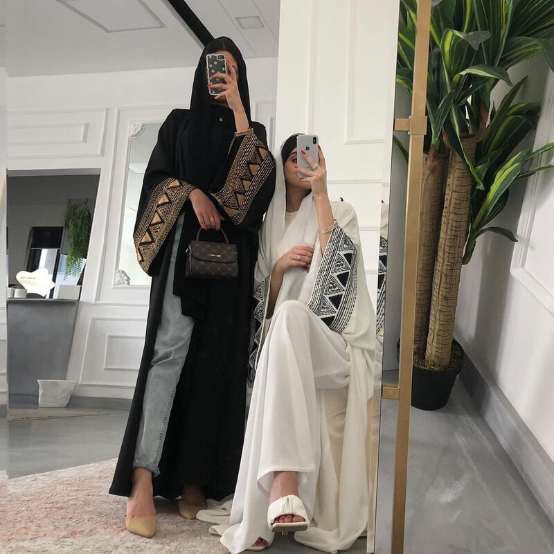Dubai Stickerei Abaya Frauen muslimische Stickerei Maxi kleid Islam Kimono Strickjacke Ramadan Jalabiya Eid Mubarak Djellaba Robe Kleid