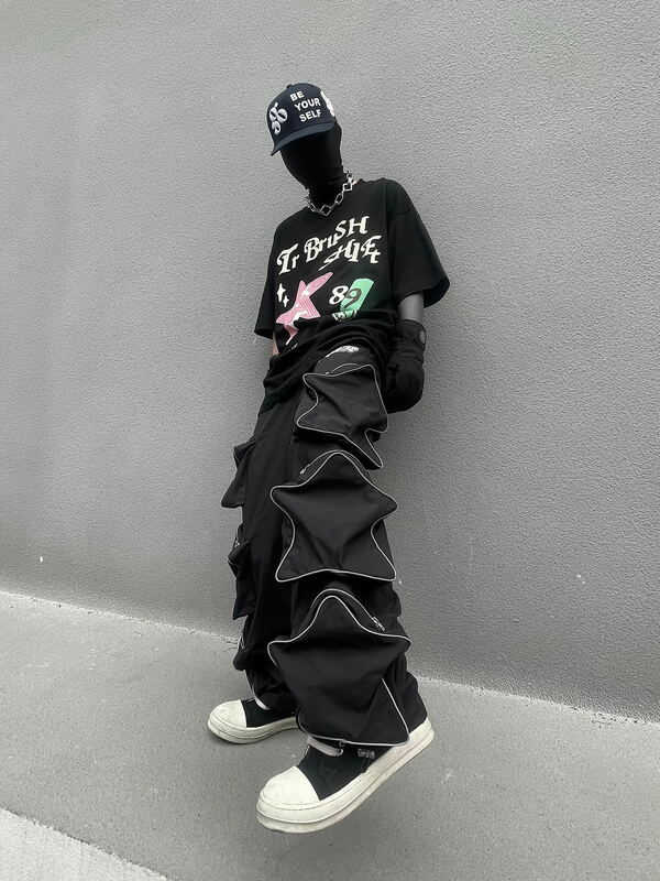 Брюки-карго мужские Y2k, повседневные Джоггеры в стиле хип-хоп, готические Джоггеры в стиле панк, мужские спортивные брюки-багги оверсайз с карманами в виде звезд, уличная одежда