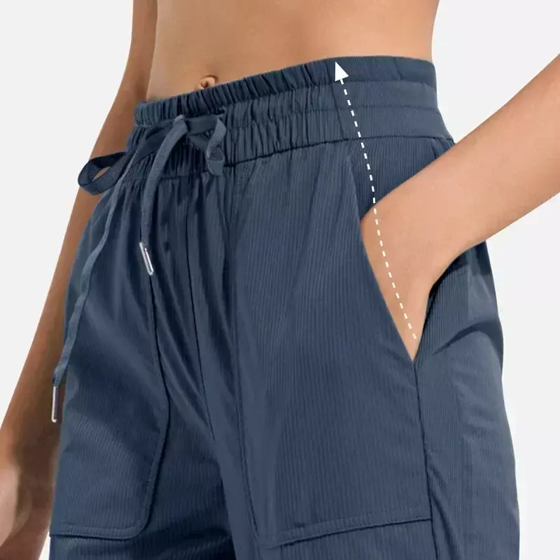 Женские спортивные штаны LU со средней талией, тонкие дышащие тканевые Свободные Штаны для тренировок и бега с карманами, штаны для фитнеса и йоги