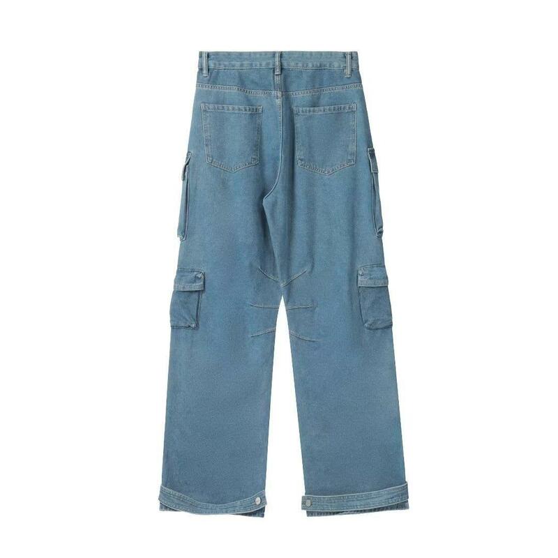 Джинсы Женские однотонные с карманами, свободные брюки с широкими штанинами в стиле ретро, повседневные уличные джинсы-Джокер в стиле ретро, парные брюки
