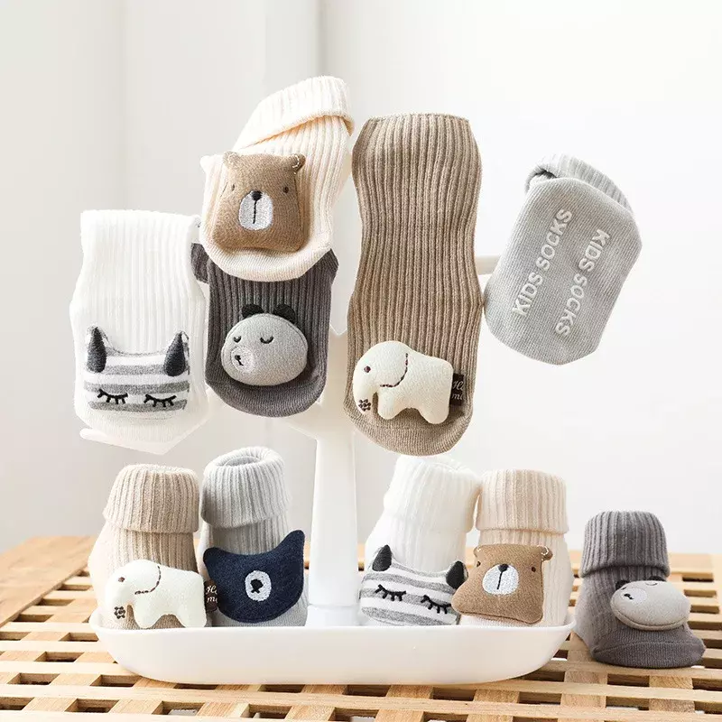 Spring Newborn Cartoon Animal Baby White Non-slip Socks Autumn Soft Cotton Girls Infant Boy Anti Slip Floor Socks Accessories