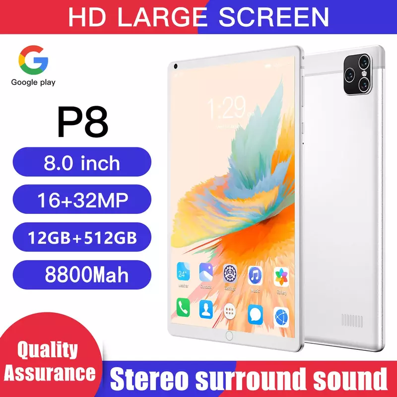 2023 nuova versione Gobal Tablet Android P8 8.1 pollici Android 12 Bluetooth 12GB 512GB Deca Core 16 + 32MP WPS + 5G WIFI Laptop