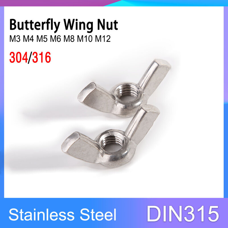 Mão de aço inoxidável apertar as porcas do polegar, DIN315 A2, A4 Butterfly Wing Nut, 304 316, M3, M4, M5, M6, M8, M10, M12