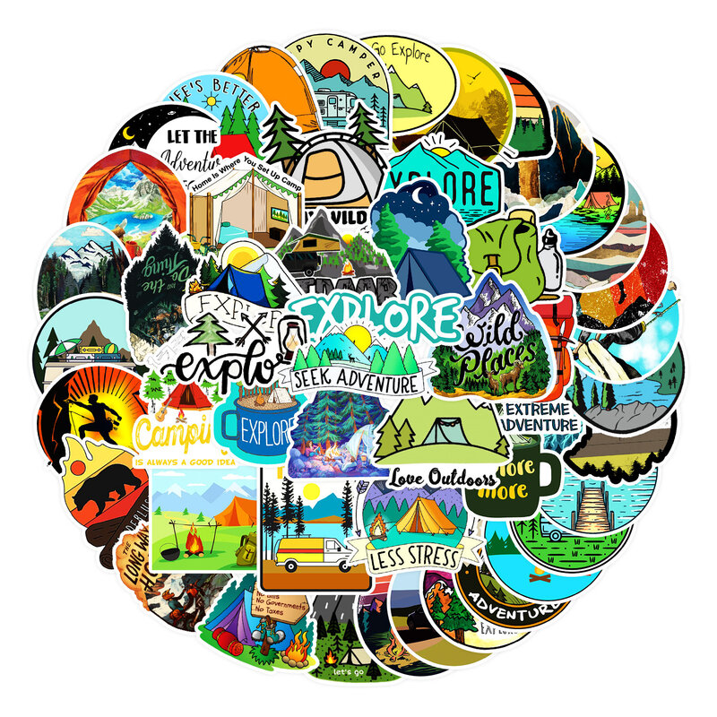 50Pcs Outdoor Adventure Camping Series Graffiti Stickers Suitable for Laptop Helmets Desktop Decoration DIY Stickers Toys