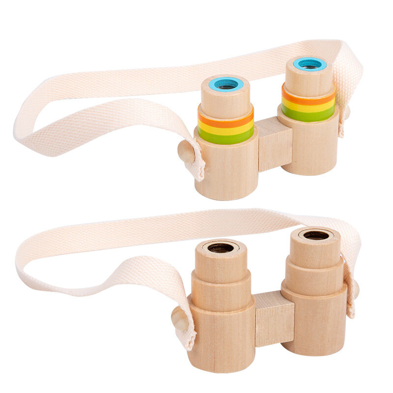 1PC Small In Size Kids Wooden Binoculars Low Chromatic Aberration Optical Glass Lens Wooden Binoculars For Finding The Target