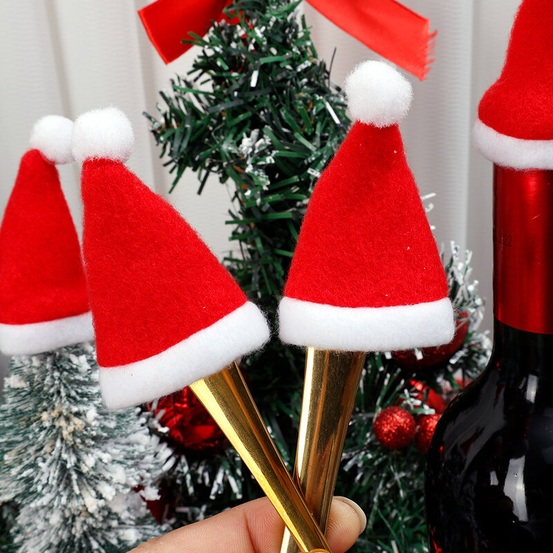 Mini sombreros de botella de vino de Navidad para niños, juguetes de bricolaje para el hogar, suministros de fiesta de Navidad, vajilla de cocina, vestido, sombrero Kawaii