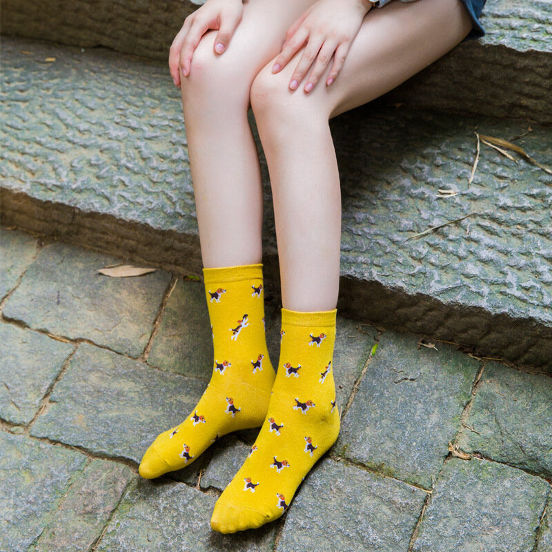 Female Socks All Cotton Breathable Sweat-absorbing Socks New Women's Mid Length Socks Mini Cute Animal