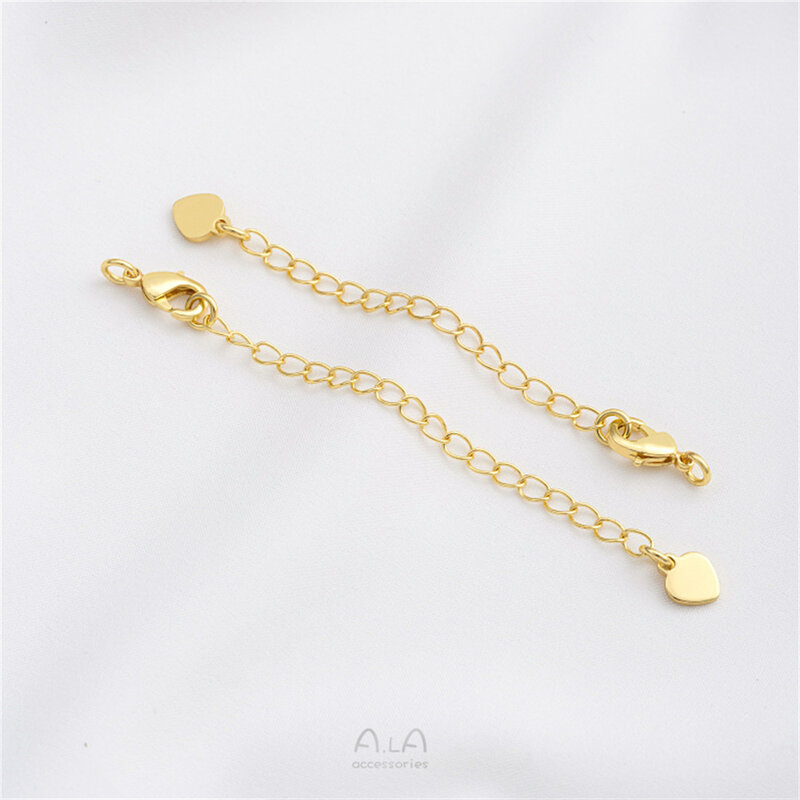 18K Genuine Gold Peach Heart Love Flower Bud Water Drop Tail Chain DIY Bracelet Necklace Extension Chain Accessory B788