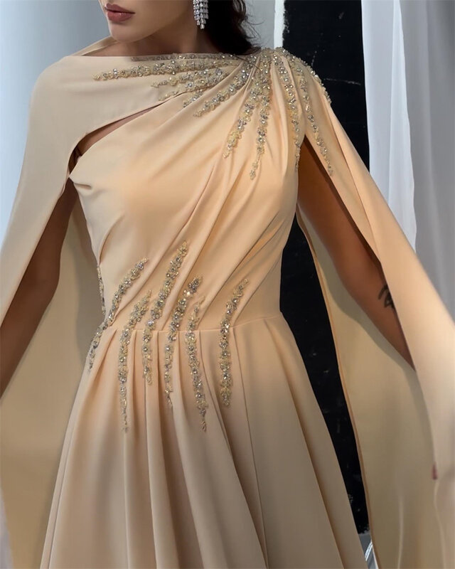 Ballkleid Abend Saudi-Arabien Chiffon Perlen Geburtstag A-Linie O-Ausschnitt maßge schneiderte Anlass Kleid lange Kleider