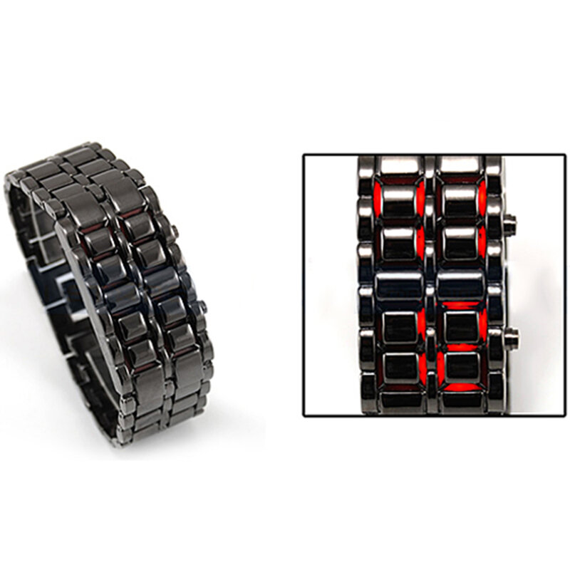 Montre-bracelet à quartz numérique pour hommes et femmes, unsex, acier inoxydable, LED, punk, cool, mode, nouveau, 03