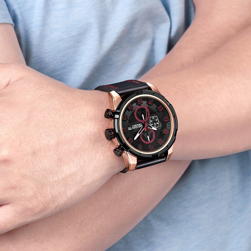 MEGIR 2062,2081,2082,2076,2103,2094,2070 Sports Quartz Watches Men Chronograph Leather Waterproof Wristwatches Relogio Masculino