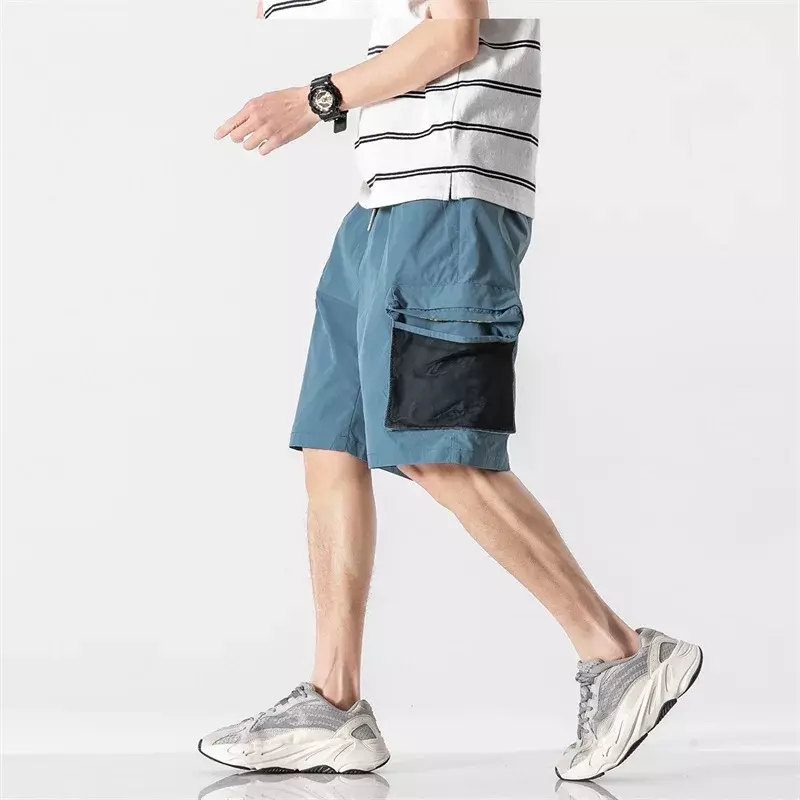 กางเกงขาสั้นผ้าคอตตอนแท้สำหรับผู้ชายกางเกงขาสั้นแบบลำลองทรงหลวมมีกระเป๋าใหญ่ทันสมัยสำหรับฤดูร้อน
