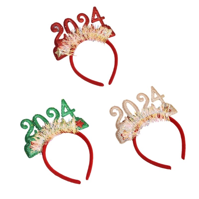 Y166 New Year Sequins 2024 Letter Hair Hoop Festival Women Makeup Headband for Photography Christmas Party Hair Accessories