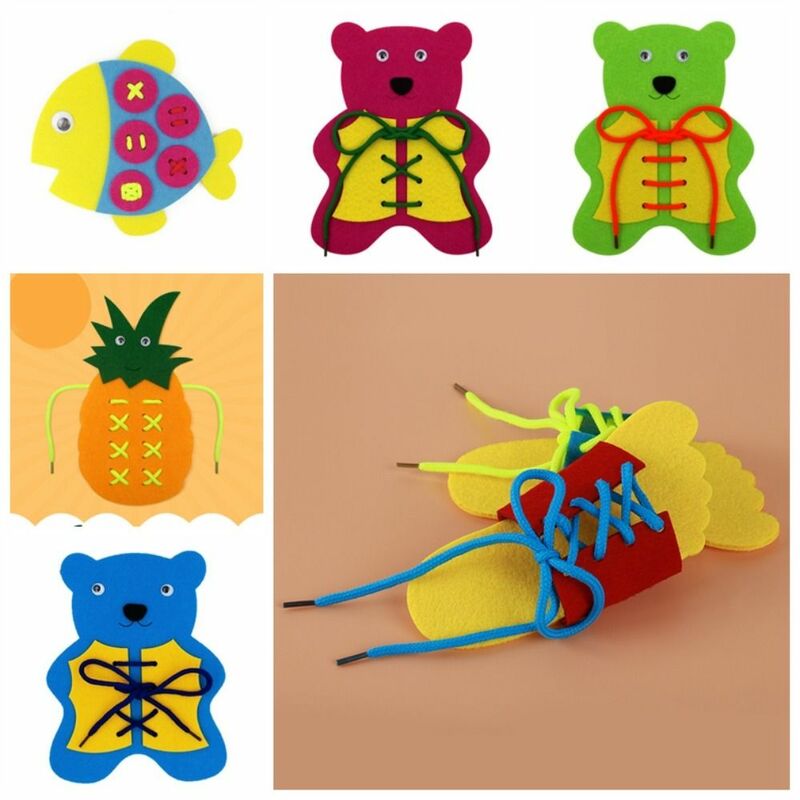 Multicolor Teaching Tie Shoelaces Toy Exercising Hands-on Skills Fish Bear Lacing Shoes Nonwoven Kids