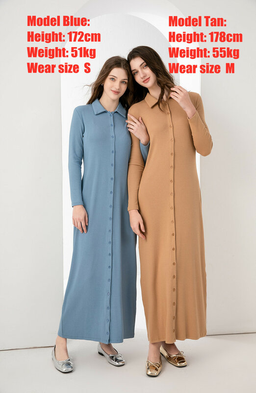 Vestido largo de manga larga con botones para mujer, ropa cómoda con ribetes, primavera y verano, AS 2024