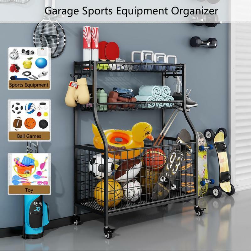 Транспортное средство для хранения спортивного оборудования с уличной игрушечной корзиной и крючком, удобный и практичный, эксперт-органайзер для гаража