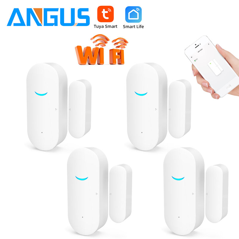 Angus-Tuya Smart WiFi House Door Window, Open Closed Sensor, Alarm, Burglar, Intruder, ActivDetector, Fonctionne avec Alexa et Google