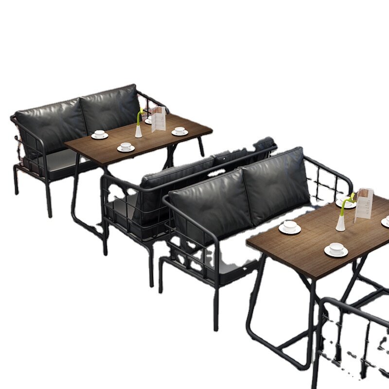 Mesa de café martelado do metal do estilo industrial ajustada, mesa de jantar, cadeiras e mesas para cafés