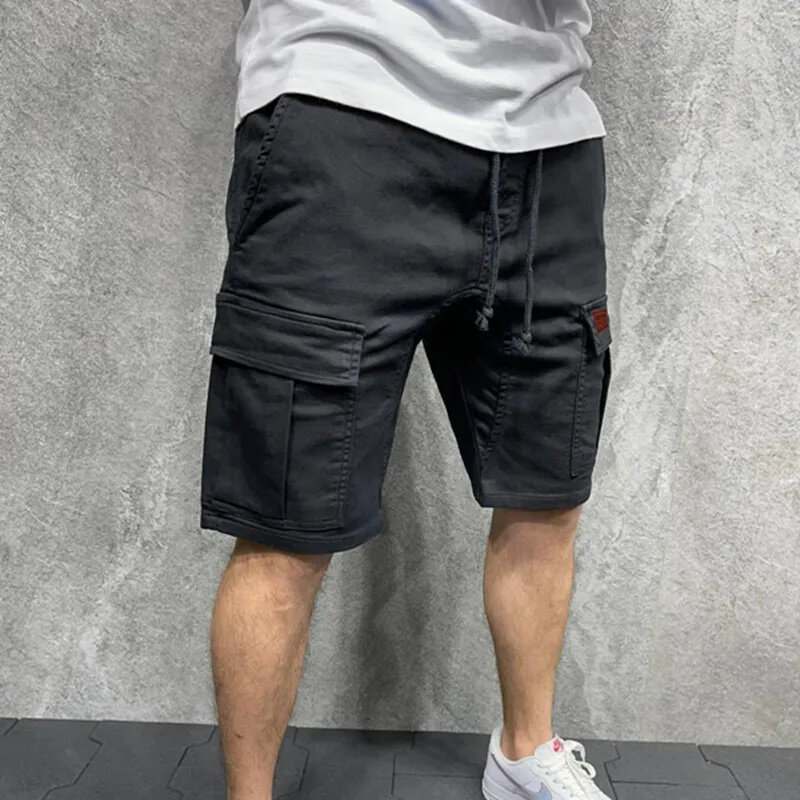 Pantalones cortos informales para hombre, Shorts cargo holgados con múltiples bolsillos, costura en la cintura, cordón recto, verano, 2023