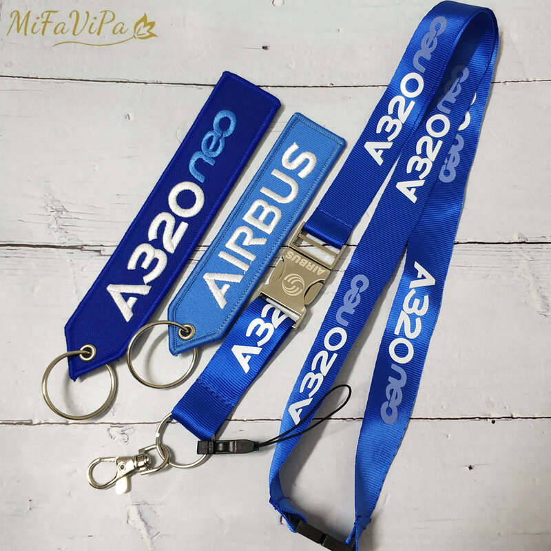 MiFaViPa 블루 A320 네오 랜야드 키체인 패션 장신구, 비행 승무원 항공 항공기 선물 키체인, 에어버스 슬루텔행거, 3 개