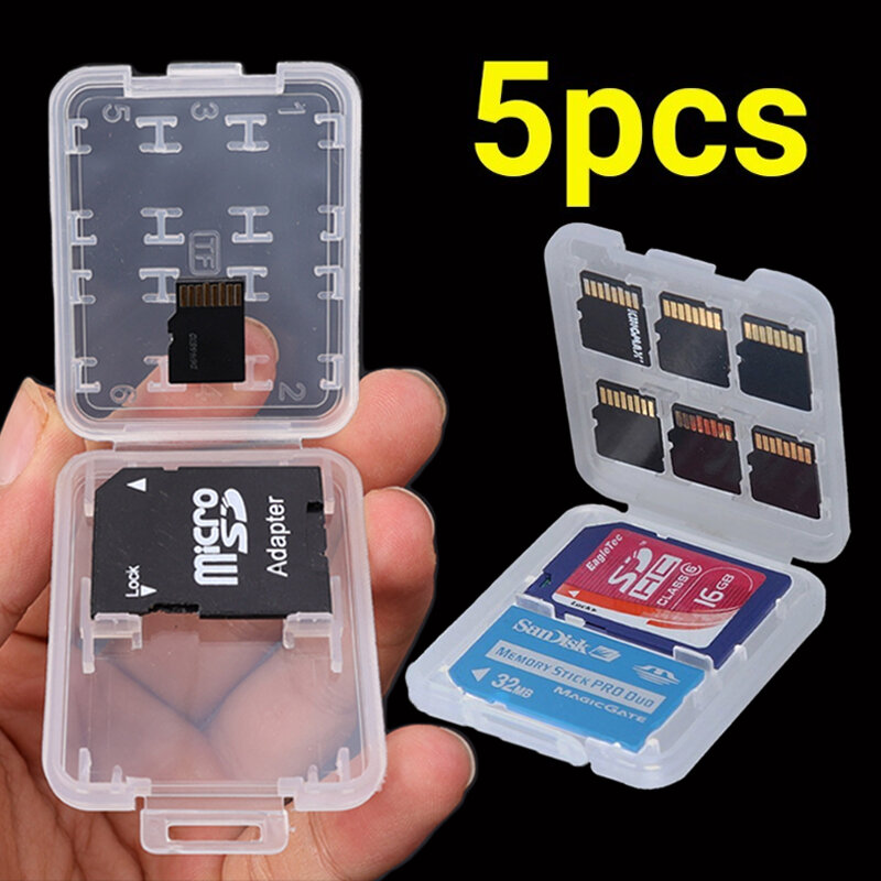 Пластиковый прозрачный мини-держатель для карт памяти SD, SDHC, TF, MS, 1-5 шт.