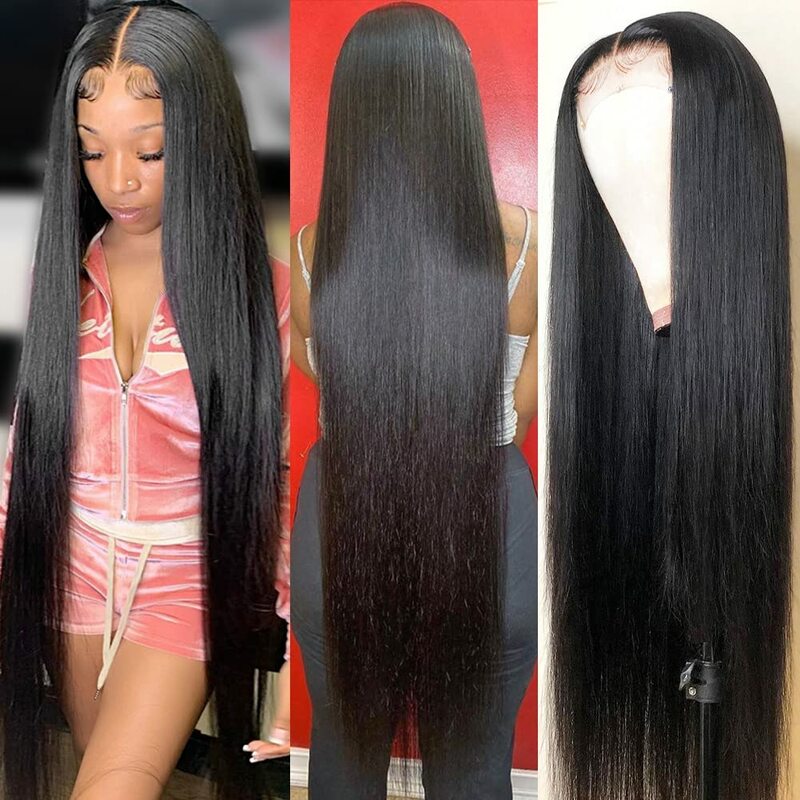 Perruque Lace Front Wig naturelle lisse, cheveux humains, baby hair, pre-plucked, avec baby hair, densité 180, pour femmes africaines