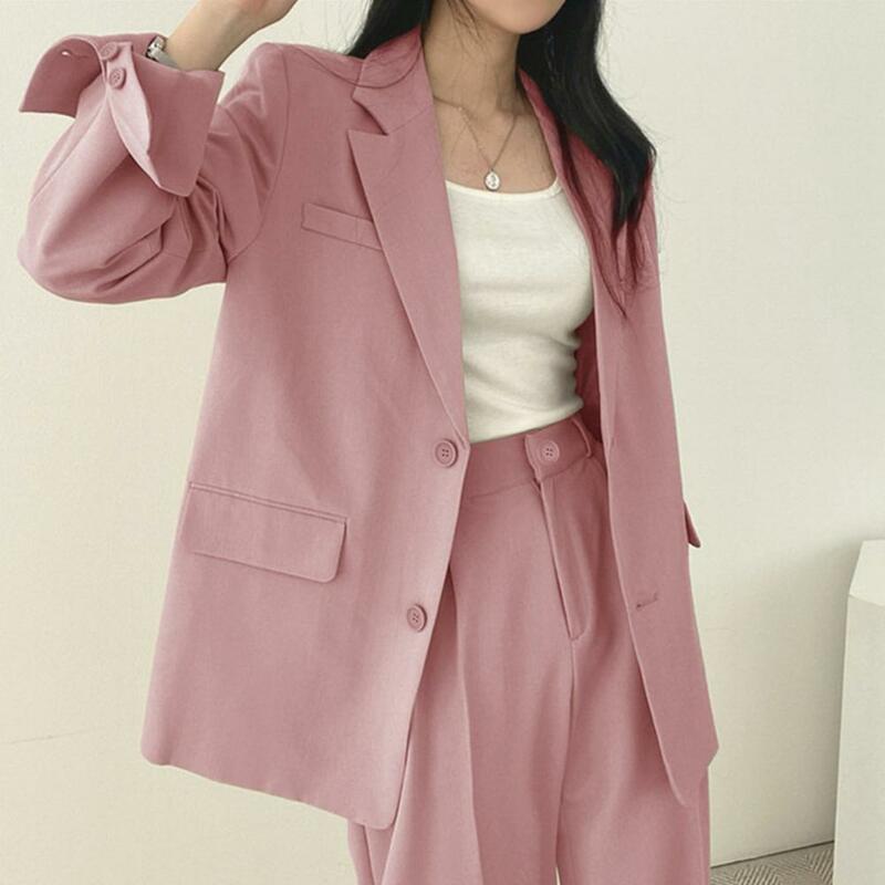 여성용 직장 사무실 블레이저 재킷 코트, 라펠 단색 루즈핏 캐주얼 블레이저 작업복, 용수철 가을 세트 코트