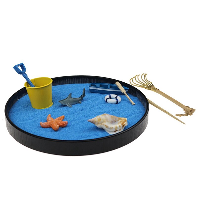 Caja de arena para decoración de escritorio, Mini jardín Zen, Océano, vida marina, playa, relajación, meditación, juego, juguete