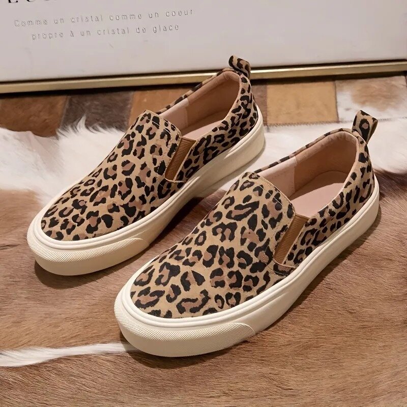 Кеды женские с леопардовым принтом, модные холщовые туфли на плоской подошве, удобные повседневные Лоферы для улицы, осень 2024