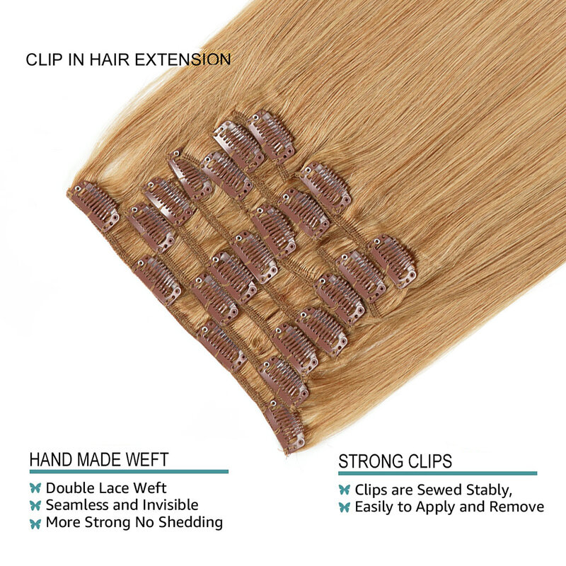 Rechte Clip In Hair Extensions Remy Hair Naadloze Onzichtbare Clip In Human Hair Extensions 10 Stks/pak 160 G/set Honingblonde #27