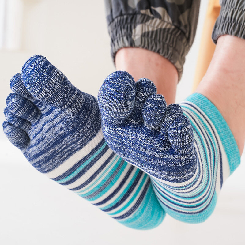 5 pares de meias para dedo do pé, algodão puro, retro, colorido, listrado, tubo curto, casual, proteção do tornozelo, invisível, 5 meias de dedo, eur43