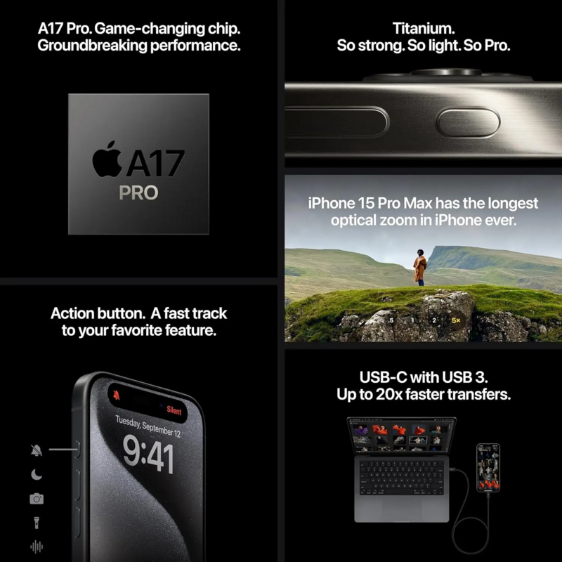 Apple-iPhone 15 Pro Max, deux caractères, IP68, version CN, tout neuf, produits d'origine inactifs