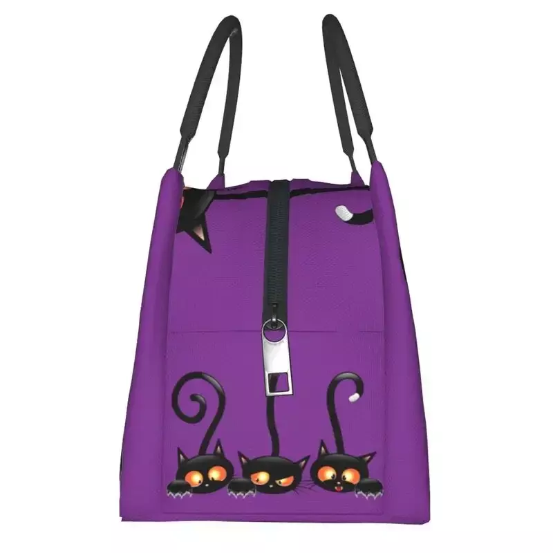 Halloween schwarze Katze wärme isolierte Lunch-Tasche Frauen tragbare Lunch-Tasche für Outdoor-Spaß Reise Lagerung Mahlzeit Food Box